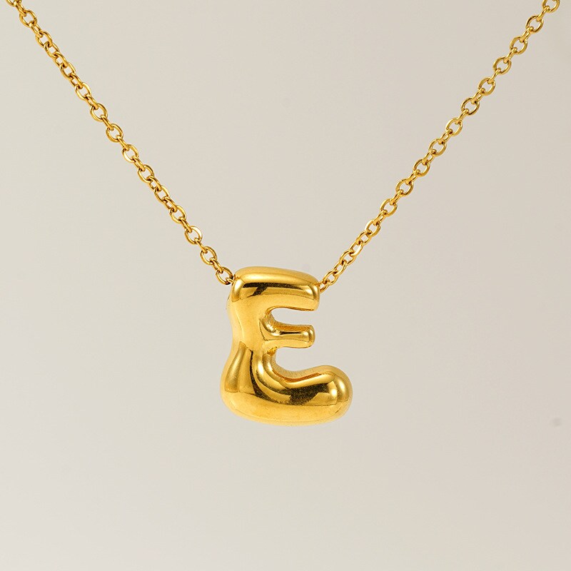 Gold color / 1 Piece Simple Series Daily Letter E Titanium Steel 18K Gold Plated Unisex Pendant Necklaces Picture5